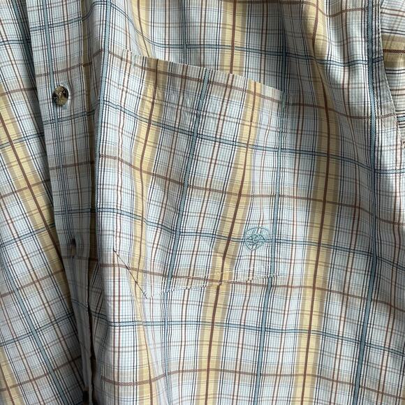 Ariat Men Shirt XL Blue Plaid Long Sleeve Button Down Pocket Workwear Office - Picture 10 of 13